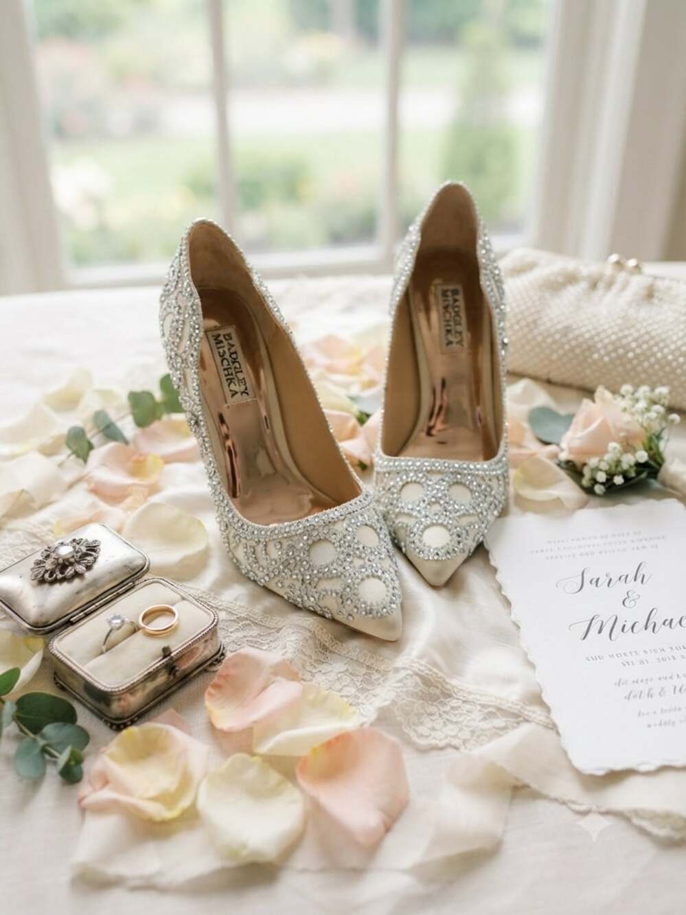 Badgley Mischka Rouge Crystal Embellished Ivory Pointed Toe Pumps
